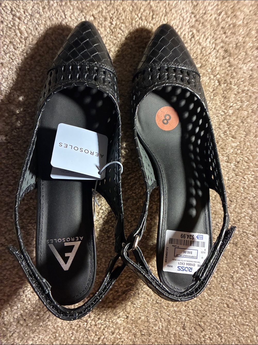 AEROSOLES Black Woven Pointed Slingback Flats